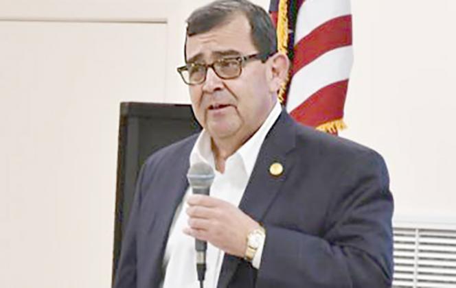 Pete Flores, who won his runoff race for Senator against Raul Reyes earlier this week, answers a question at a Bandera County Republican Women Senatorial Runoff Forum last April. BULLETIN PHOTO