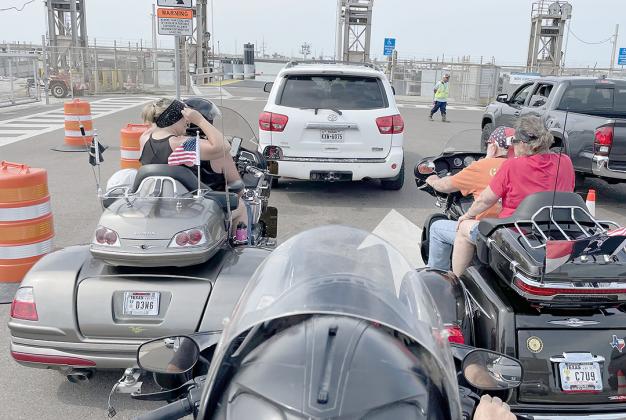 Bandera American Legion Riders cross the Ferry at Port Aransas during an Easter Weekend Legion Rider trip earlier this year. Their next destination is Washington, D.C. Courtesy Photo