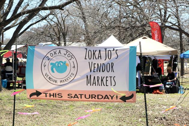 A sign advertises Zoka Jo’s Vendors Market. Held the fourth Saturday of every month through November, the event is now held at 14th and Maple street. BULLETIN PHOTO/ Chuck McCollough