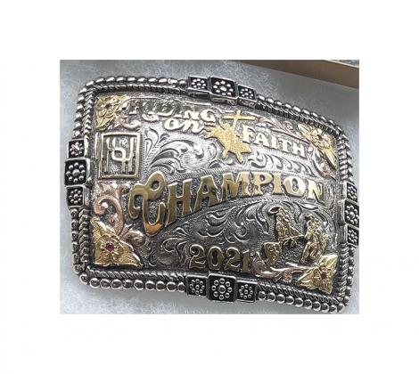 The Riding on Faith Rodeo champion belt buckles were made by Hyo Silver and valued at $350 dollars. Courtesy Photos