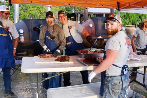 The Medina VFD members began cooking the meat before dawn and started serving in late afternoon. BULLETIN PHOTO by Tracy Thayer