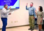Bandera County Judge Richard Evans administers the oath of office to Bo Mansfield and Tiffany Hayes at the BISD Board meeting on November 8. BULLETIN PHOTO/Tracy Thayer
