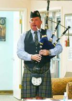 Robert Real demonstrates his skill on the bagpipes in hour of the BCRW theme of honoring veterans during the month of November. BULLETIN PHOTO/Tracy Thayer
